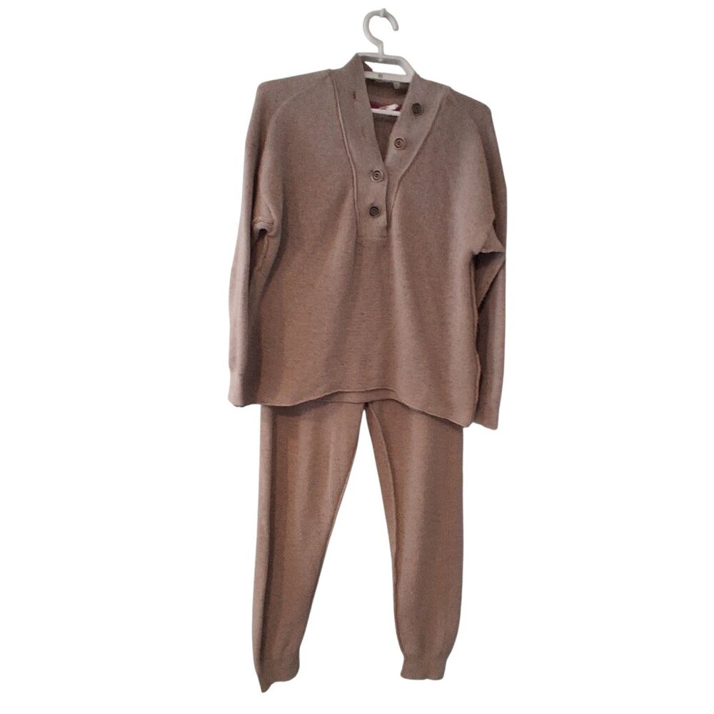 Daily Practice 2 piece set S pants top tan made in Turkey knit lounge outfit